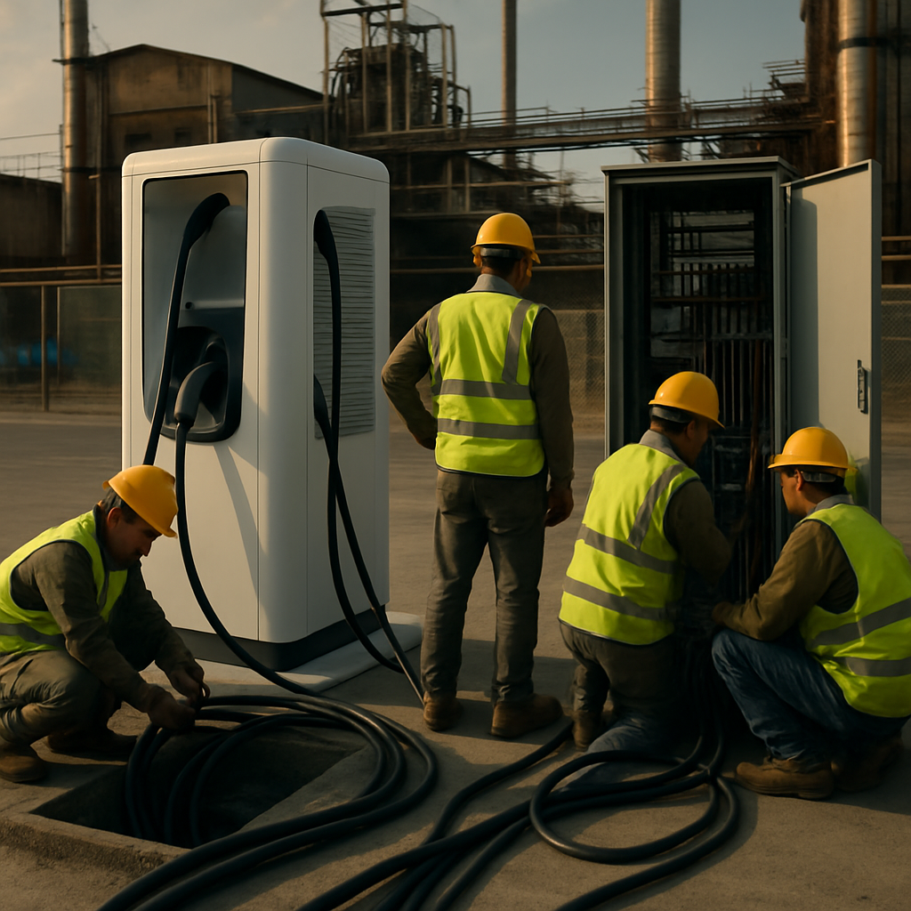 Instalação de carregador rápido para empresas com obra civil e adequação elétrica, destacando custos de infraestrutura EV B2B